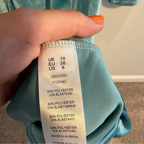 ASOS Blue Velvet Long Sleeve Belted Maxi Dress 6 - Picture 8 of 11